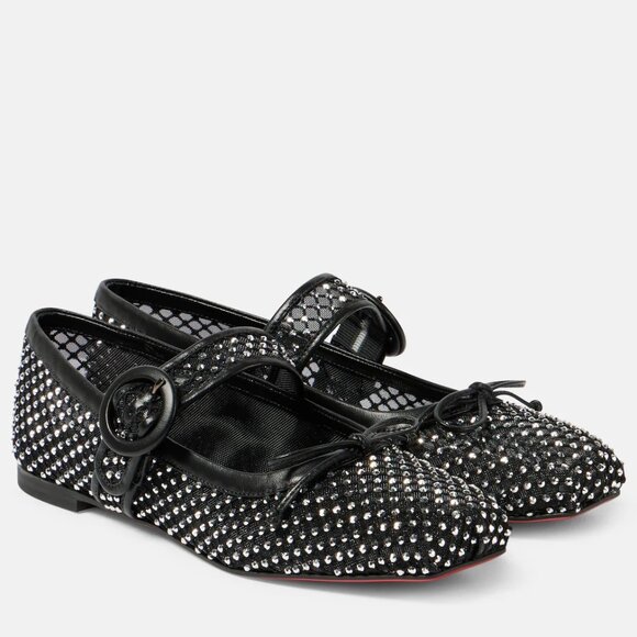 Christian Louboutin Shoes - Christian Louboutin MAMASTRAPITINA Strass Crystal Mesh Ballerina Flat Shoes